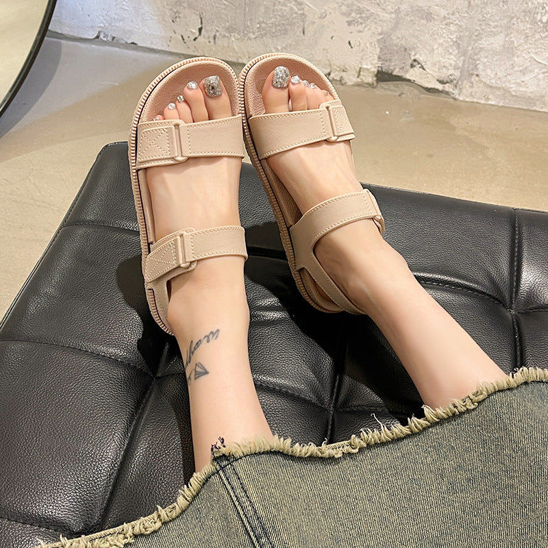 Cross-border 2025 Summer New Women's Sandals Flat Fashionable Outer Wear Casual Beach Sandals with Velcro