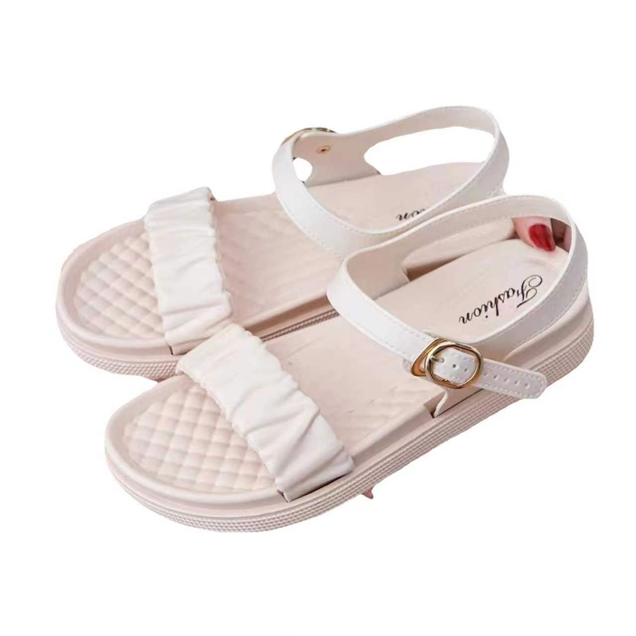 New Sandals for Women's Summer Outer Wear, Fashionable and Versatile Thick-Soled Non-Slip Casual Flat Beach Shoes Roman Sandals for Women