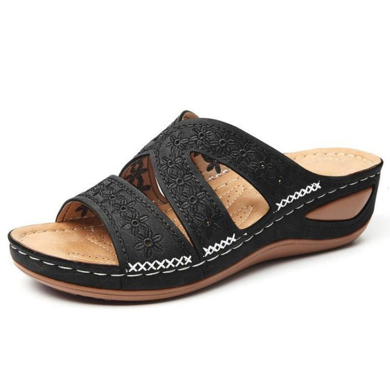 Cross-Border Independent Station 2020 Sandals for Women, Wedge Heels, Fish Mouth Thick Soles, Export Large Size Shoes, Multi-Color Embroidered Sandals for Women