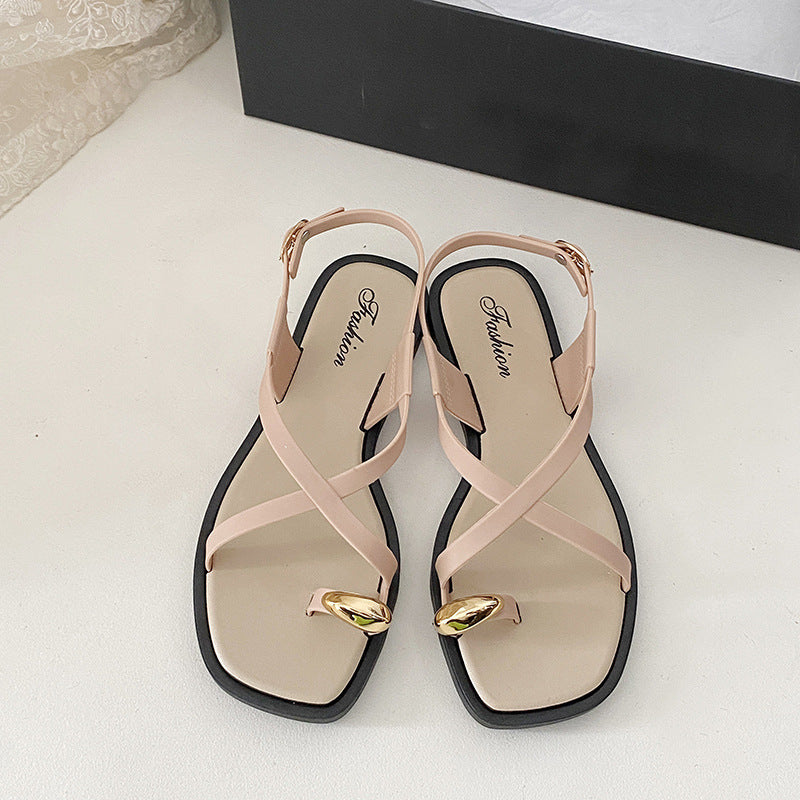New Roman Sandals Women's Summer All-match Outwear Beach Finger Slippers 2025 Elegant Flip Flops for Women