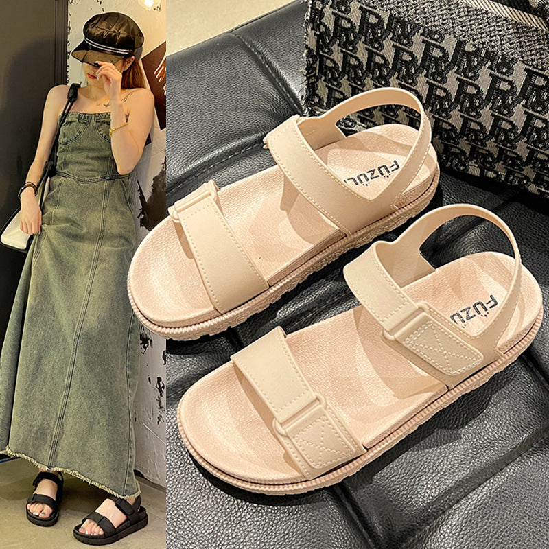 Cross-border 2025 Summer New Women's Sandals Flat Fashionable Outer Wear Casual Beach Sandals with Velcro